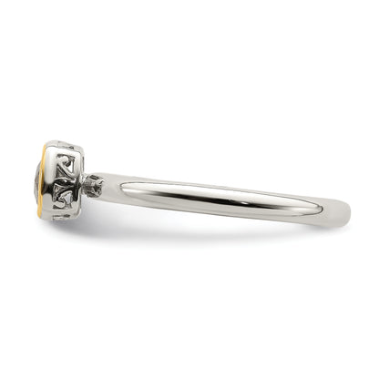 Sterling Silver Rhodium-plated with 14K Accent  Cushion-cut White Topaz Ring