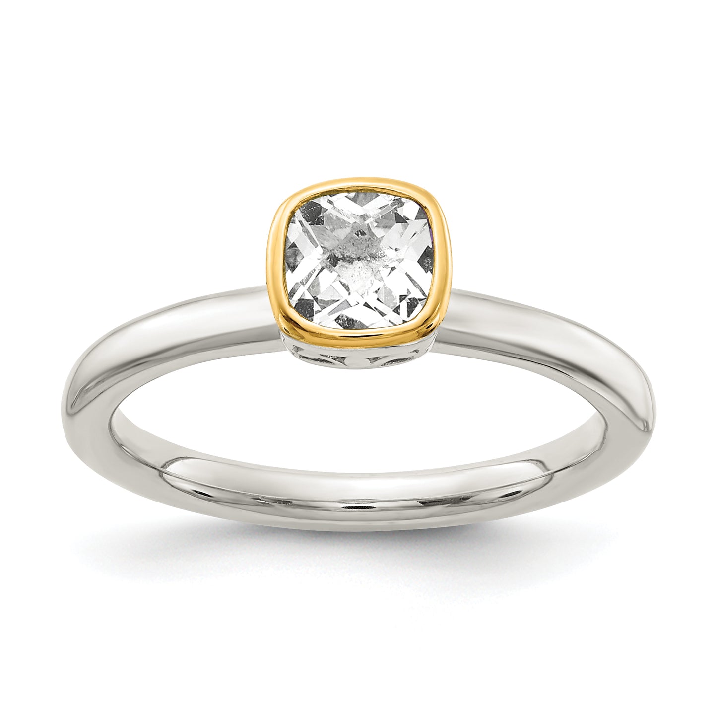 Sterling Silver Rhodium-plated with 14K Accent  Cushion-cut White Topaz Ring