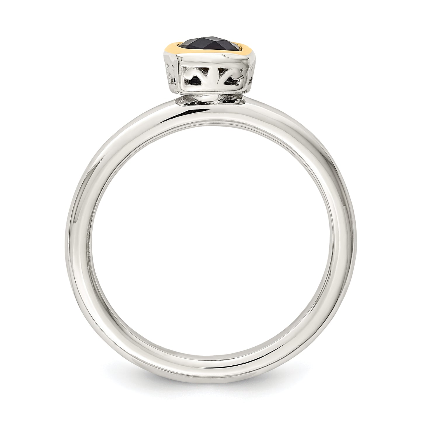 Sterling Silver with 14K Accent  Cushion-cut Created Sapphire Ring
