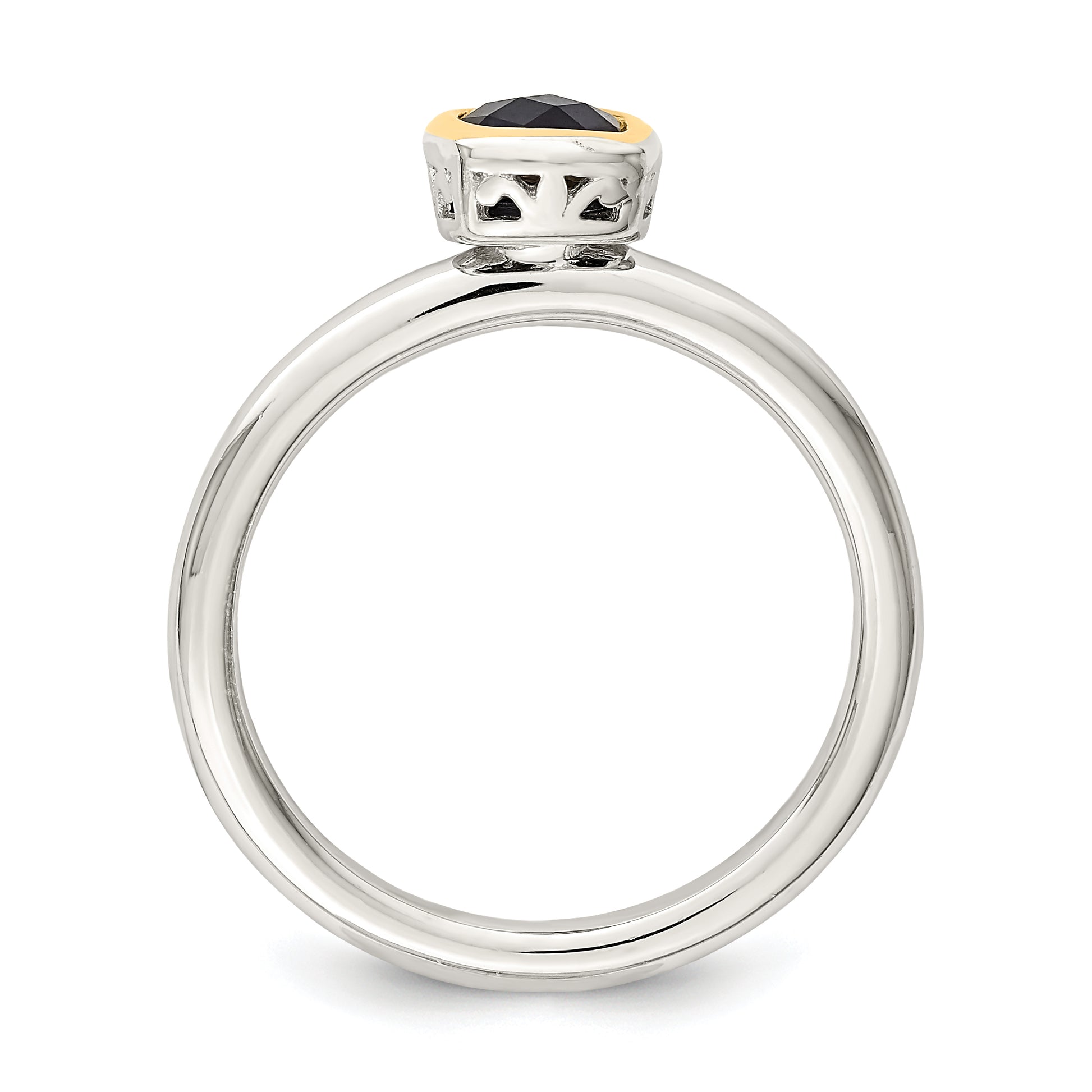 Sterling Silver with 14K Accent  Cushion-cut Created Sapphire Ring