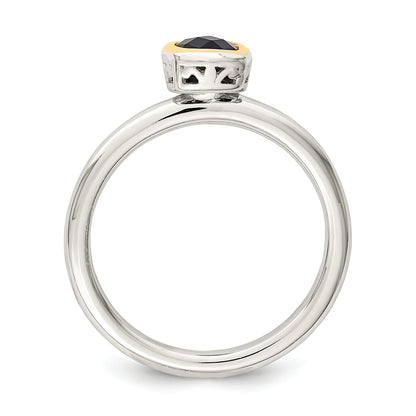 Sterling Silver with 14K Accent  Cushion-cut Created Sapphire Ring