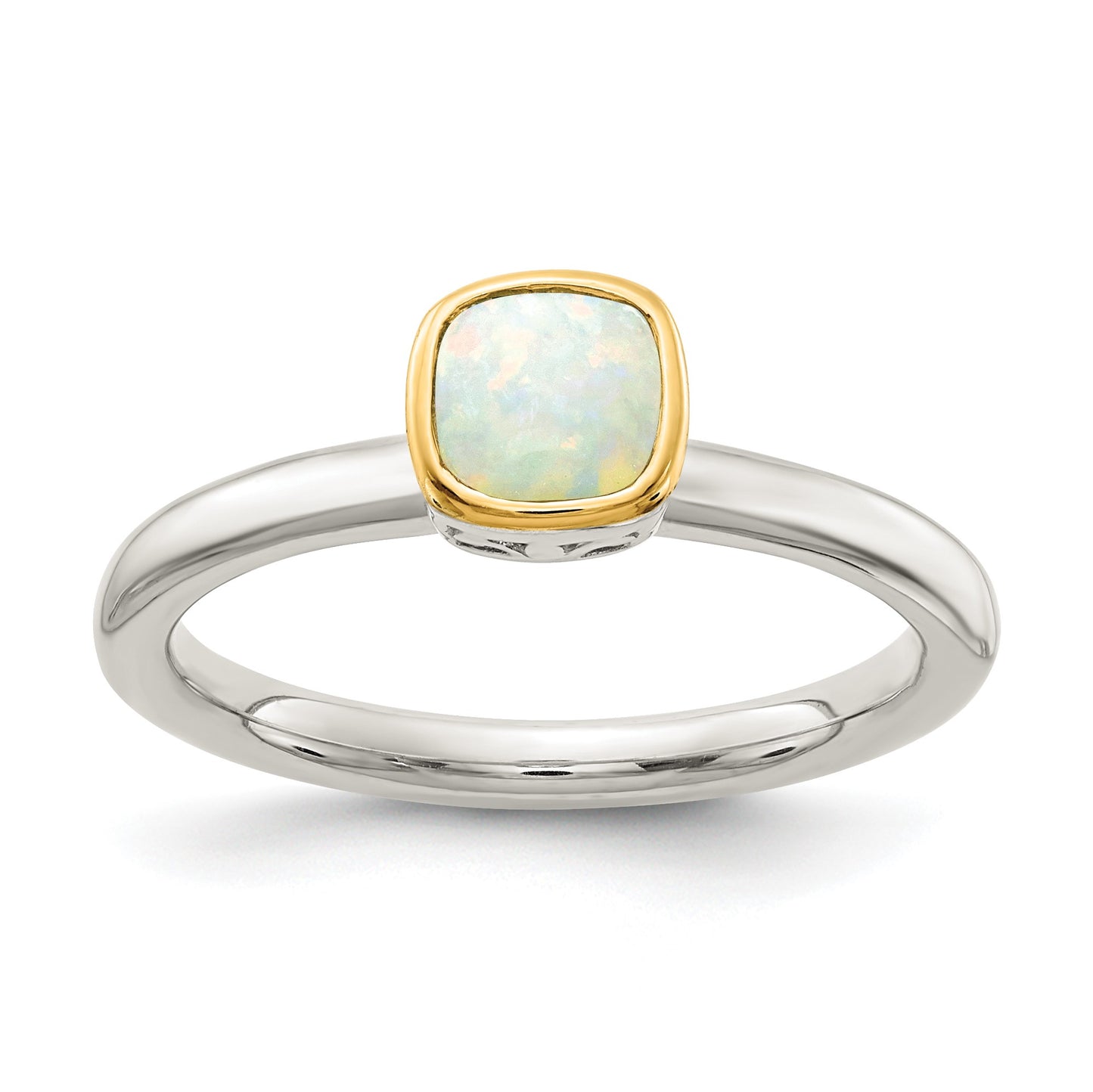 Shey Couture Sterling Silver Rhodium-plated with 14K Accent Polished Cushion-cut Milky Opal Ring