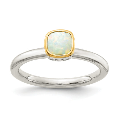 Shey Couture Sterling Silver Rhodium-plated with 14K Accent Polished Cushion-cut Milky Opal Ring