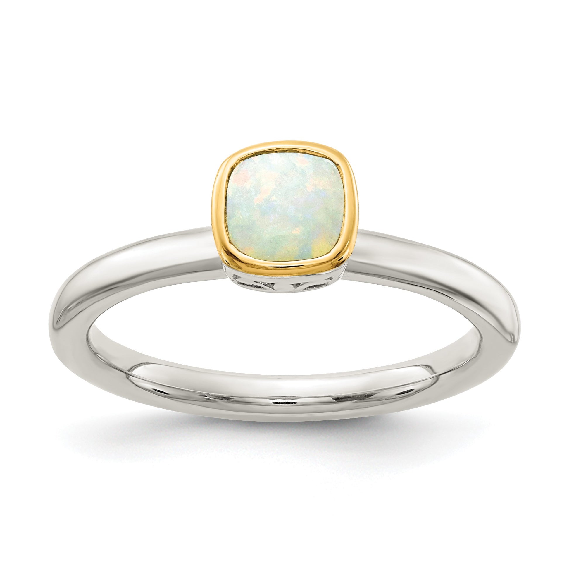Shey Couture Sterling Silver Rhodium-plated with 14K Accent Polished Cushion-cut Milky Opal Ring