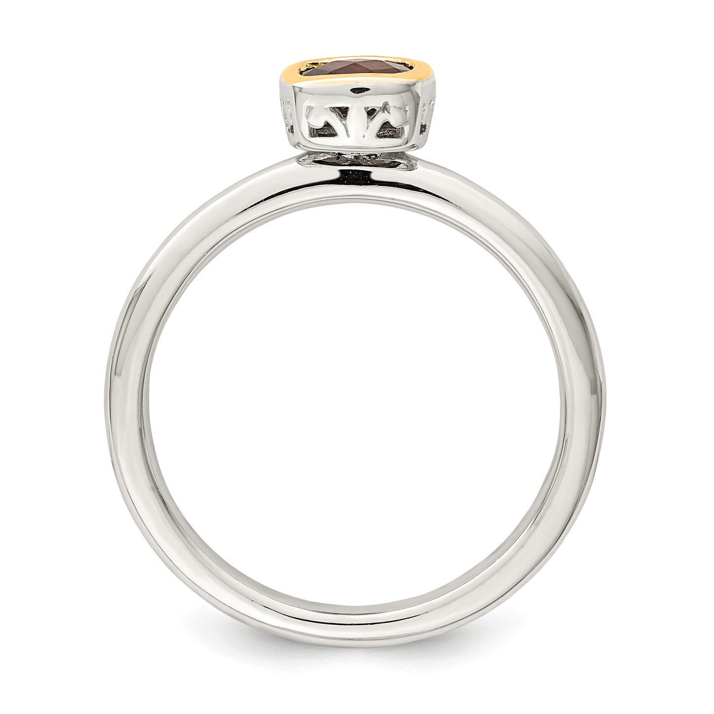 Sterling Silver Rhodium-plated with 14K Accent Polished Cushion-cut Garnet Ring