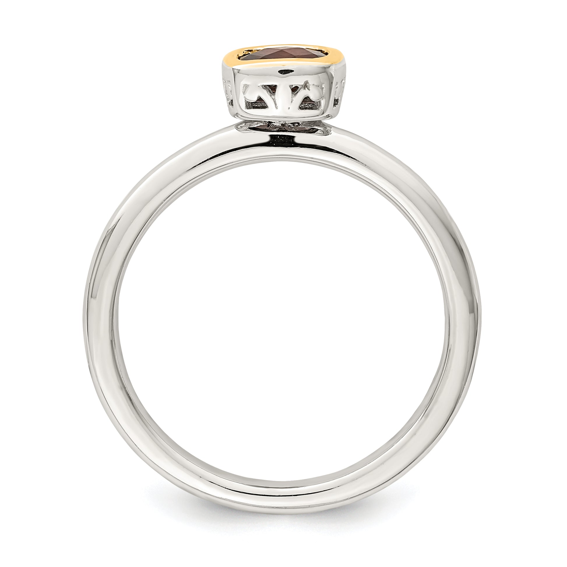 Sterling Silver Rhodium-plated with 14K Accent Polished Cushion-cut Garnet Ring