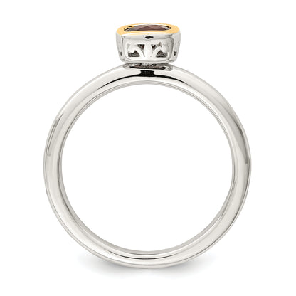 Sterling Silver Rhodium-plated with 14K Accent Polished Cushion-cut Garnet Ring