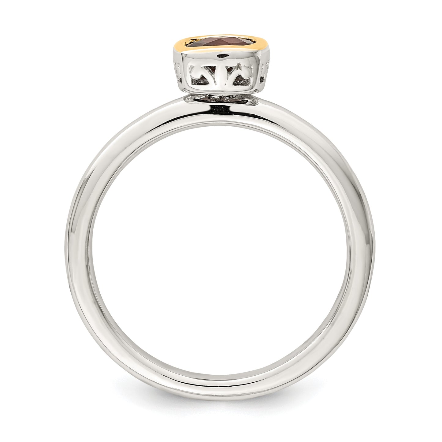 Shey Couture Sterling Silver Rhodium-plated with 14K Accent Polished Cushion-cut Garnet Ring