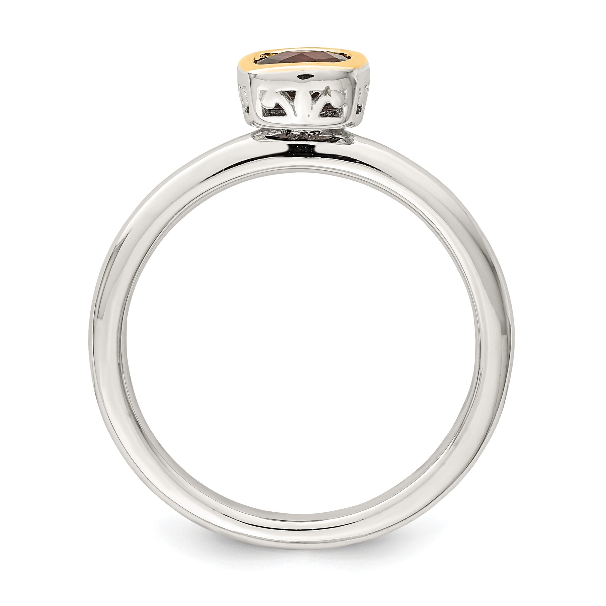 Shey Couture Sterling Silver Rhodium-plated with 14K Accent Polished Cushion-cut Garnet Ring