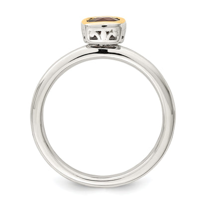 Shey Couture Sterling Silver Rhodium-plated with 14K Accent Polished Cushion-cut Garnet Ring