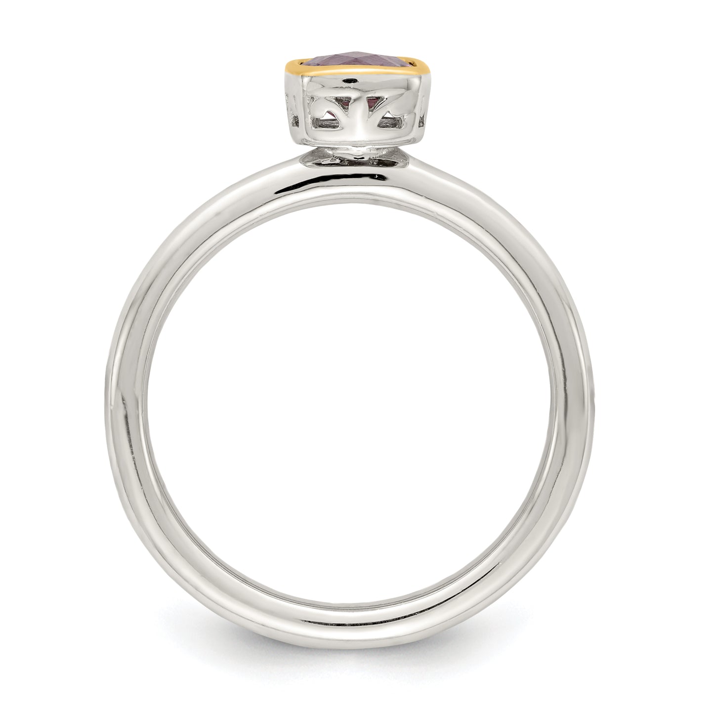 Sterling Silver Rhodium-plated with 14K Accent  Cushion-cut Amethyst Ring