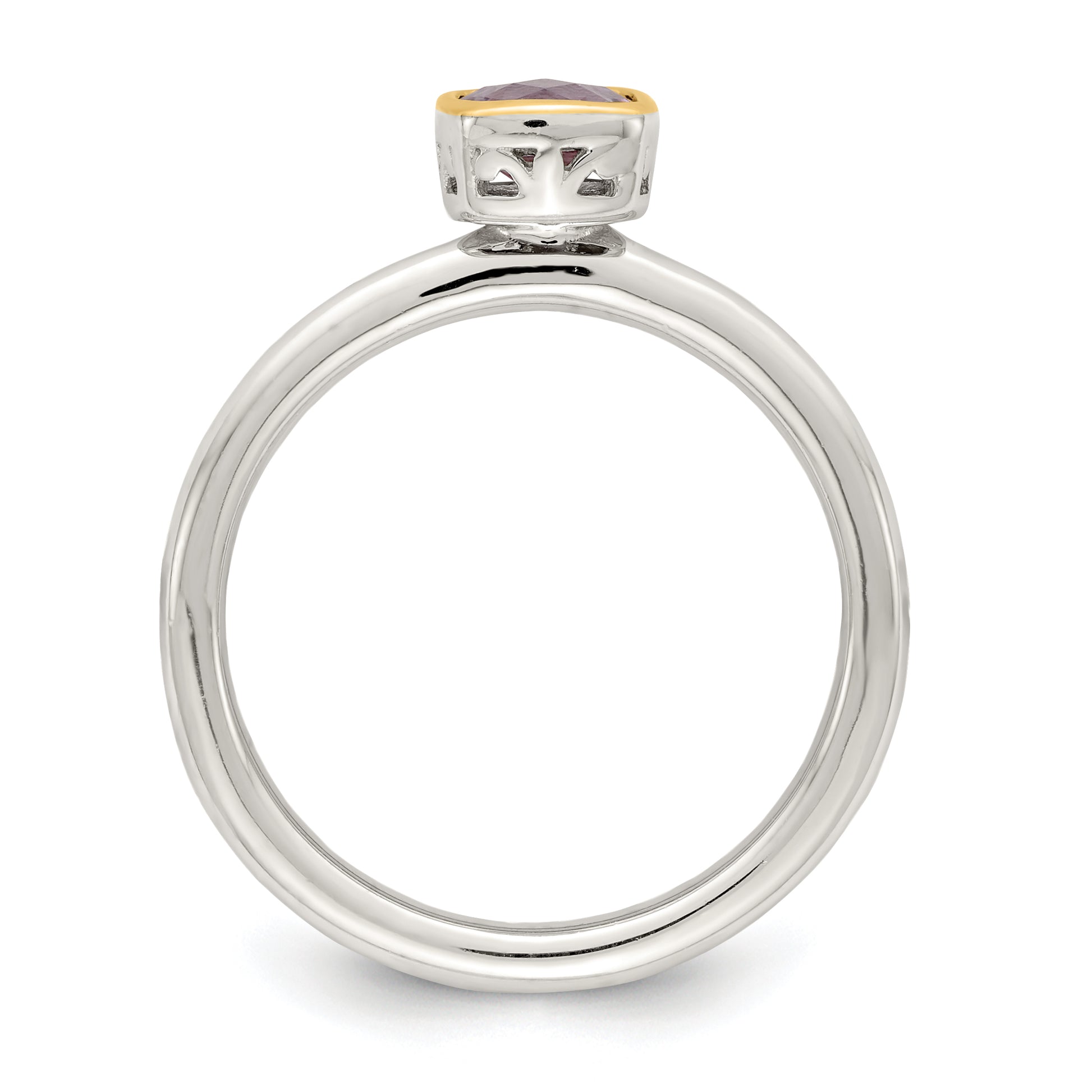 Sterling Silver Rhodium-plated with 14K Accent  Cushion-cut Amethyst Ring