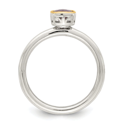 Sterling Silver Rhodium-plated with 14K Accent  Cushion-cut Amethyst Ring