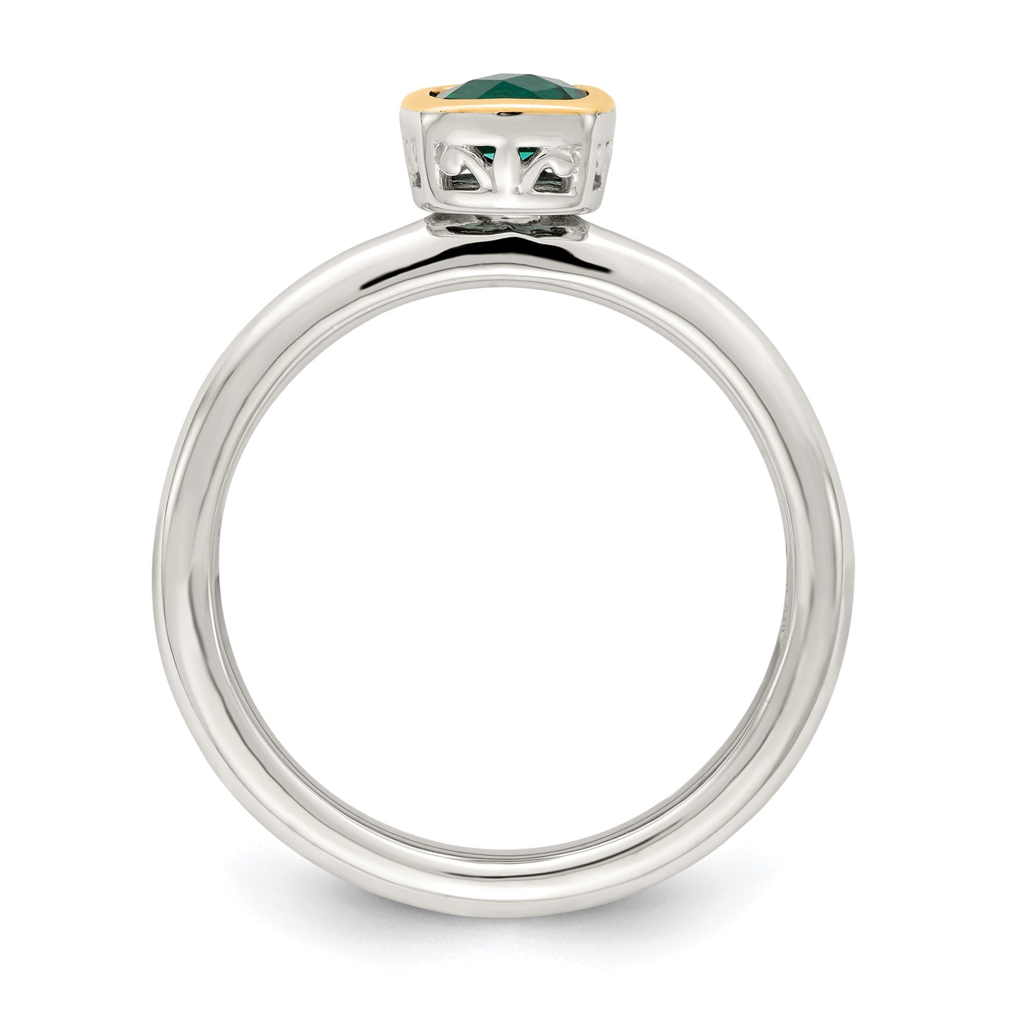 Sterling Silver Rhodium-plated with 14K Accent  Cushion-cut Created Emerald Ring