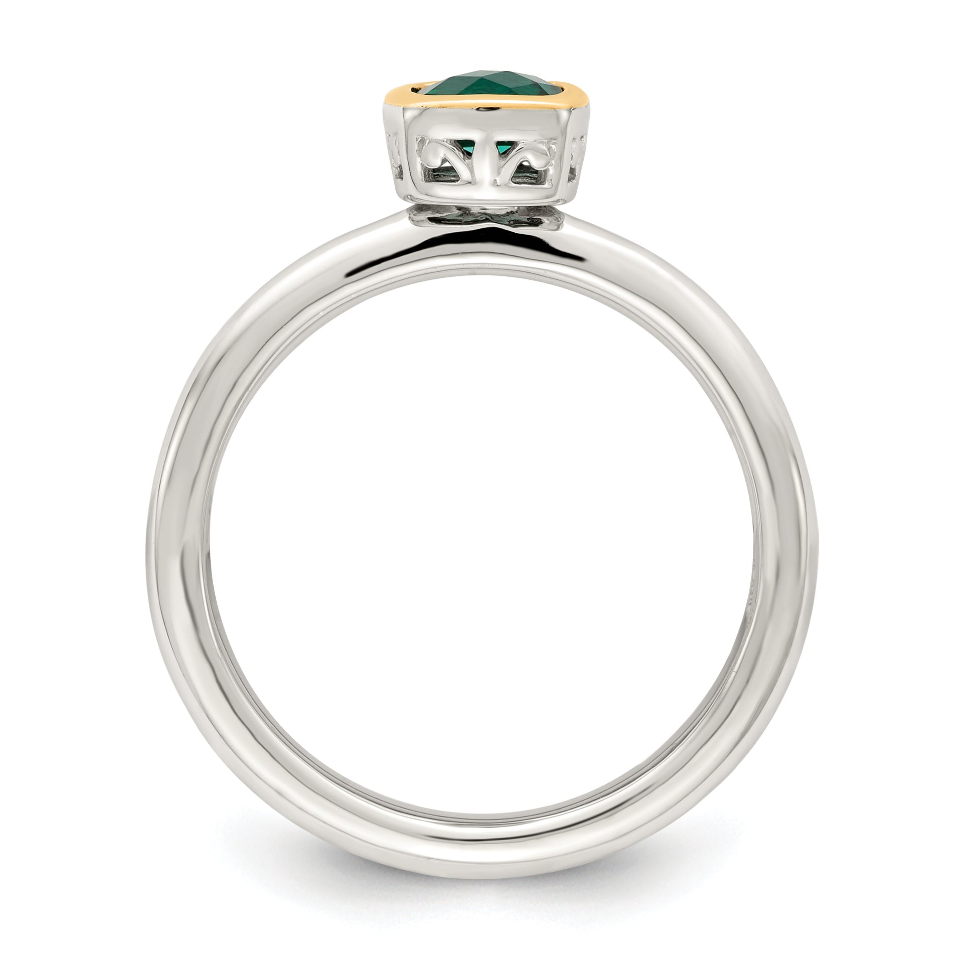 Sterling Silver Rhodium-plated with 14K Accent  Cushion-cut Created Emerald Ring