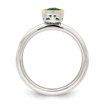 Sterling Silver Rhodium-plated with 14K Accent  Cushion-cut Created Emerald Ring