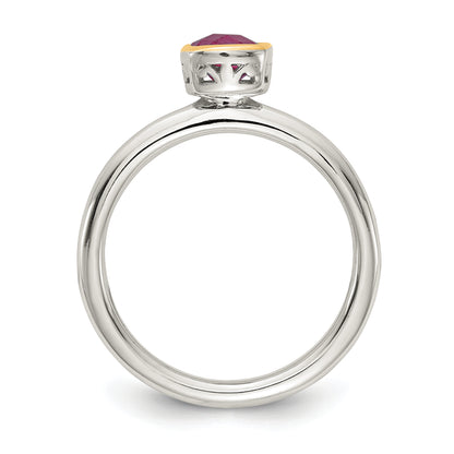 Sterling Silver with 14K Accent  Cushion-cut Rhodolite Garnet Ring
