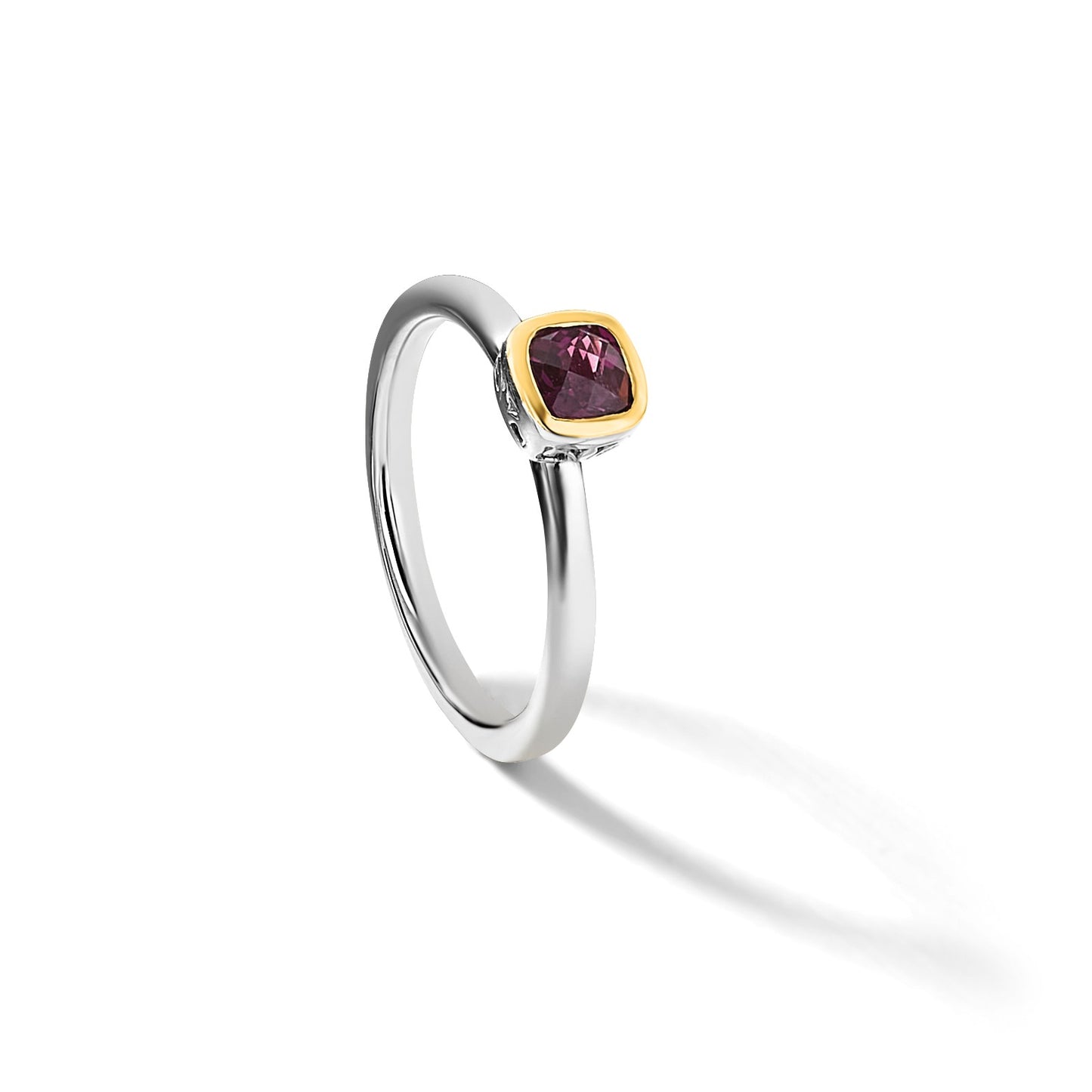 Shey Couture Sterling Silver Rhodium-plated with 14K Accent Polished Cushion-cut Rhodolite Garnet Ring