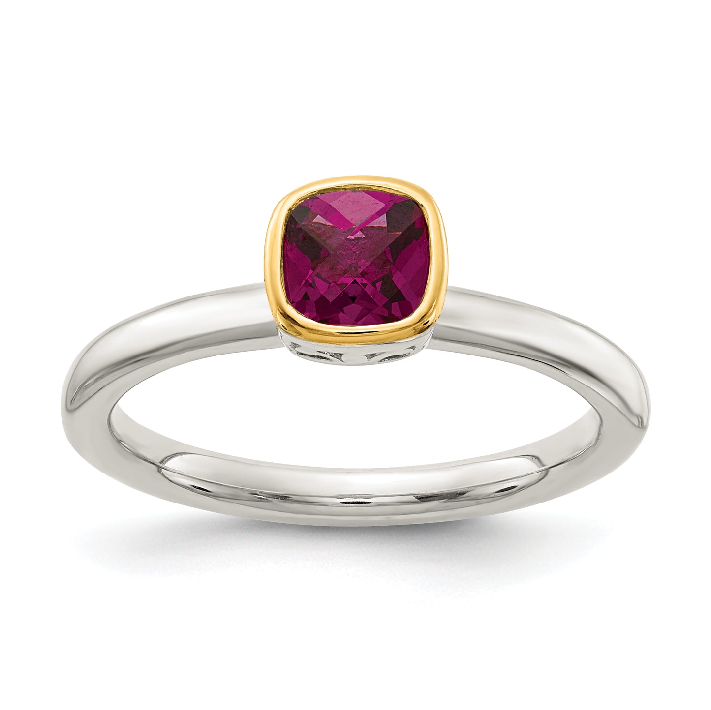Sterling Silver with 14K Accent  Cushion-cut Rhodolite Garnet Ring