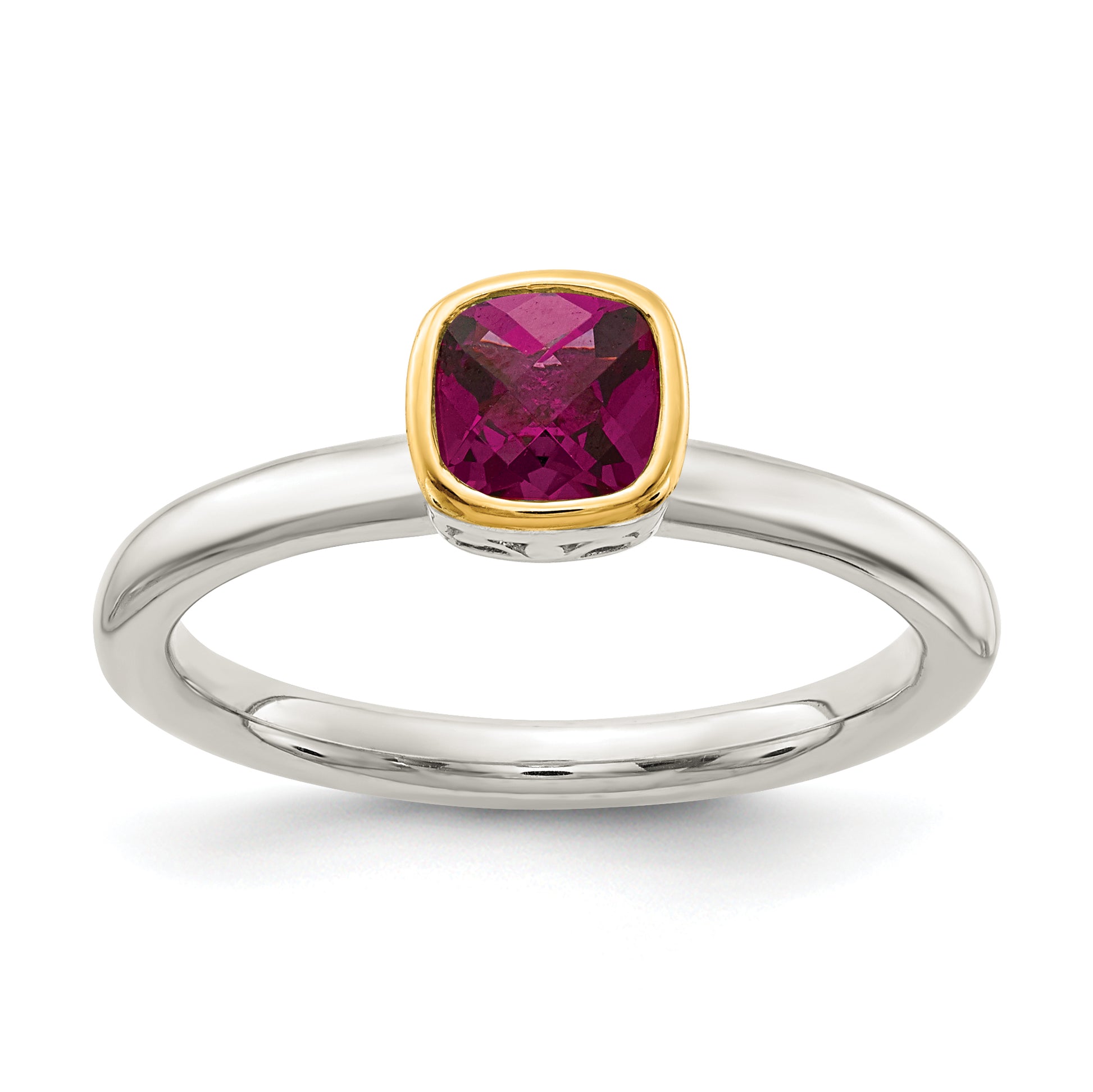 Sterling Silver with 14K Accent  Cushion-cut Rhodolite Garnet Ring