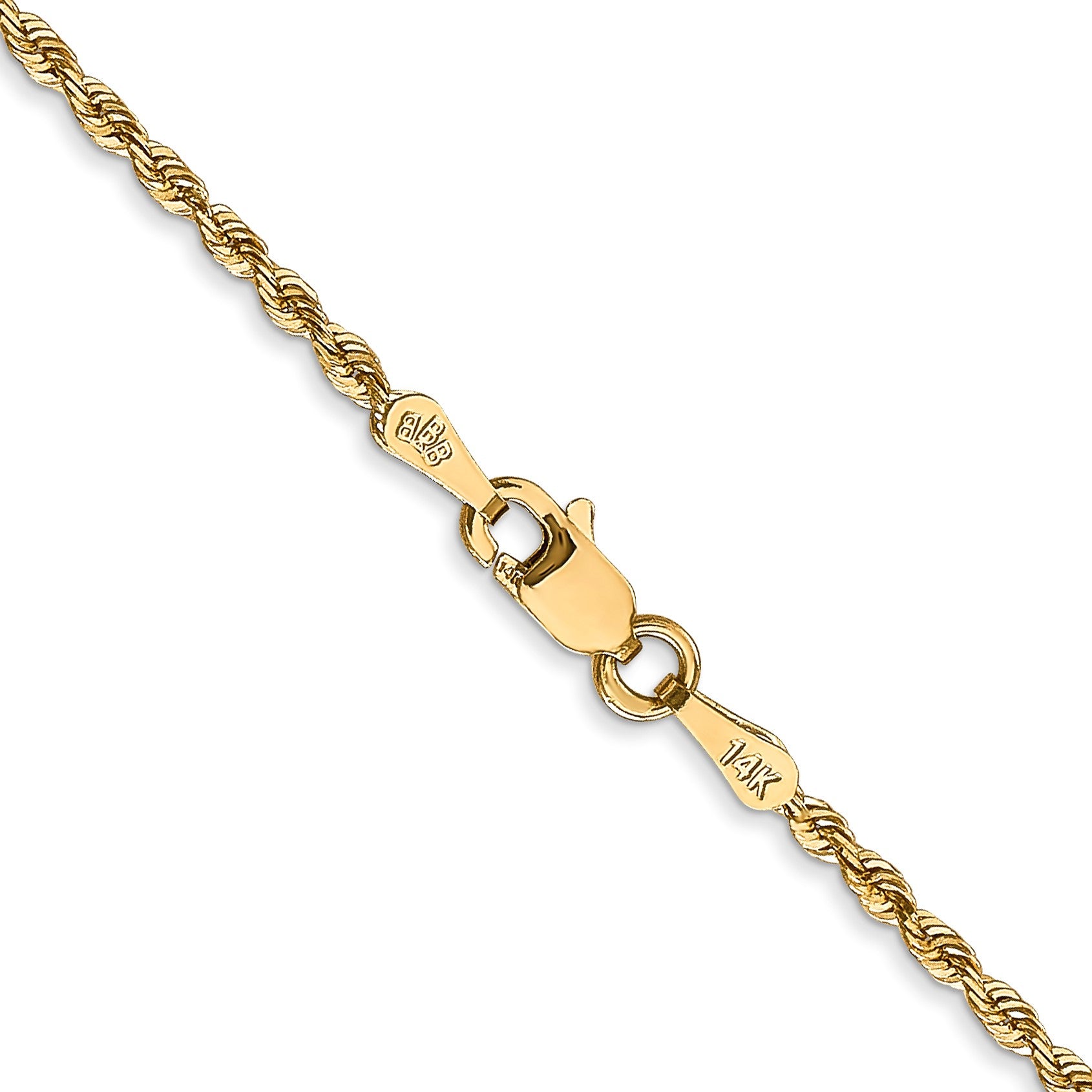 14K 22 Inch 1.85mm Diamond-cut Quadruple Rope Lobster Clasp Chain