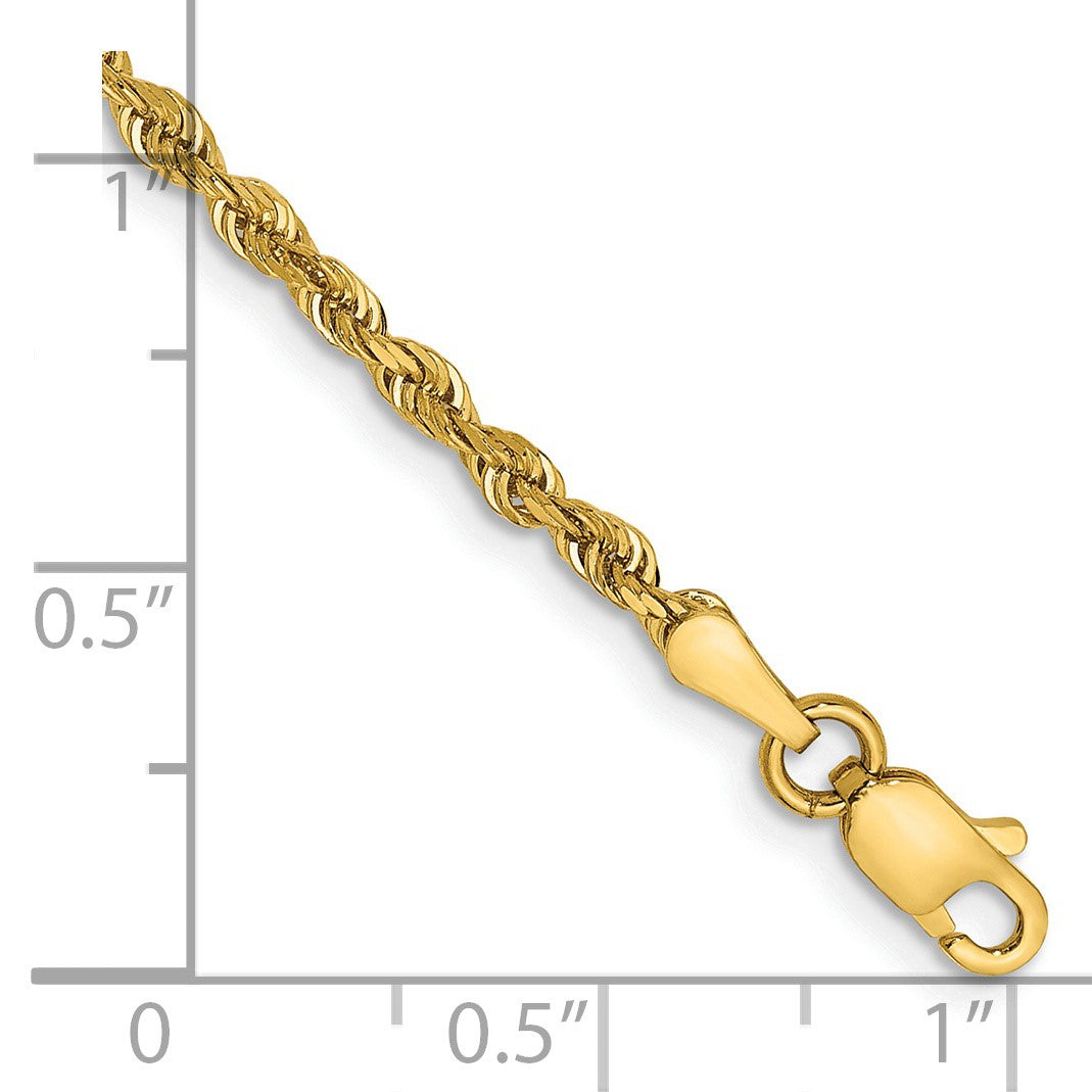 14K 9 Inch 2.25mm Diamond-cut Quadruple Rope Lobster Clasp Anklet