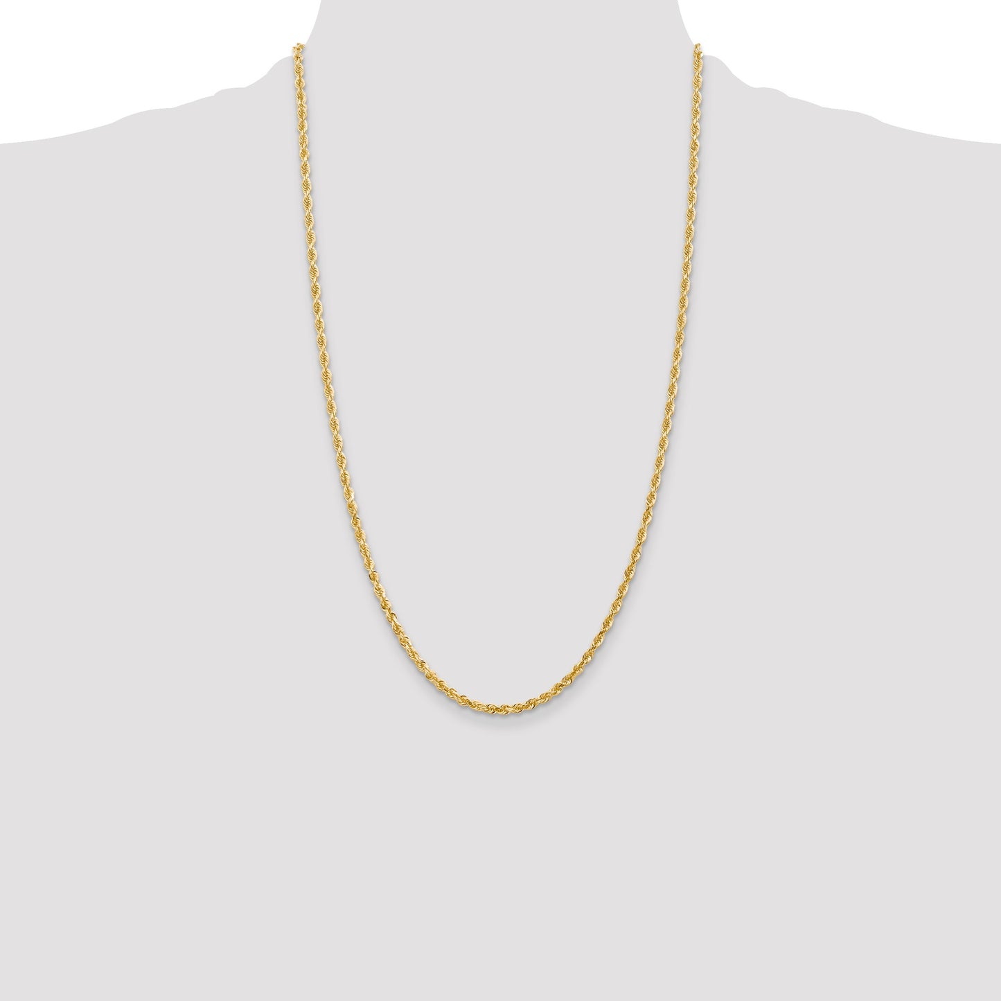 14K 26 Inch 3mm Diamond-cut Quadruple Rope Lobster Clasp Chain