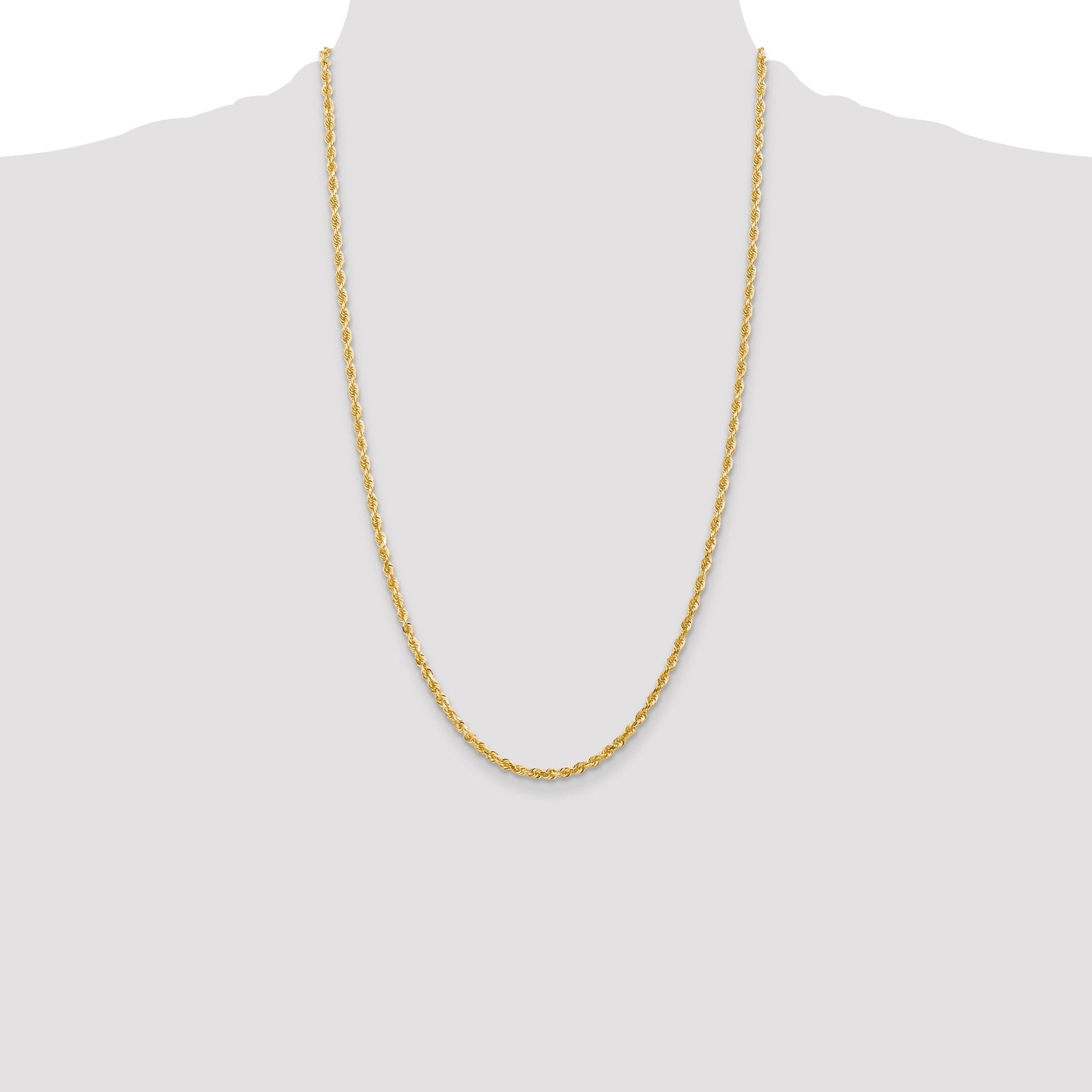 14K 26 Inch 3mm Diamond-cut Quadruple Rope Lobster Clasp Chain