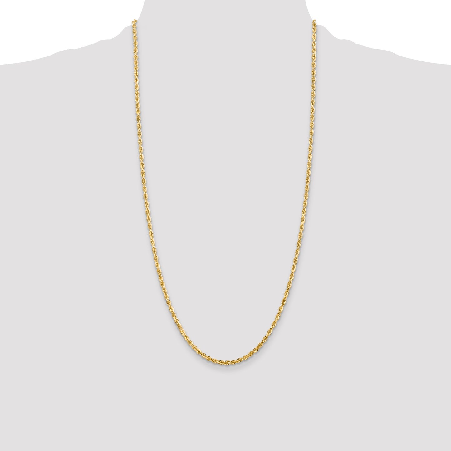14K 28 Inch 3mm Diamond-cut Quadruple Rope Lobster Clasp Chain