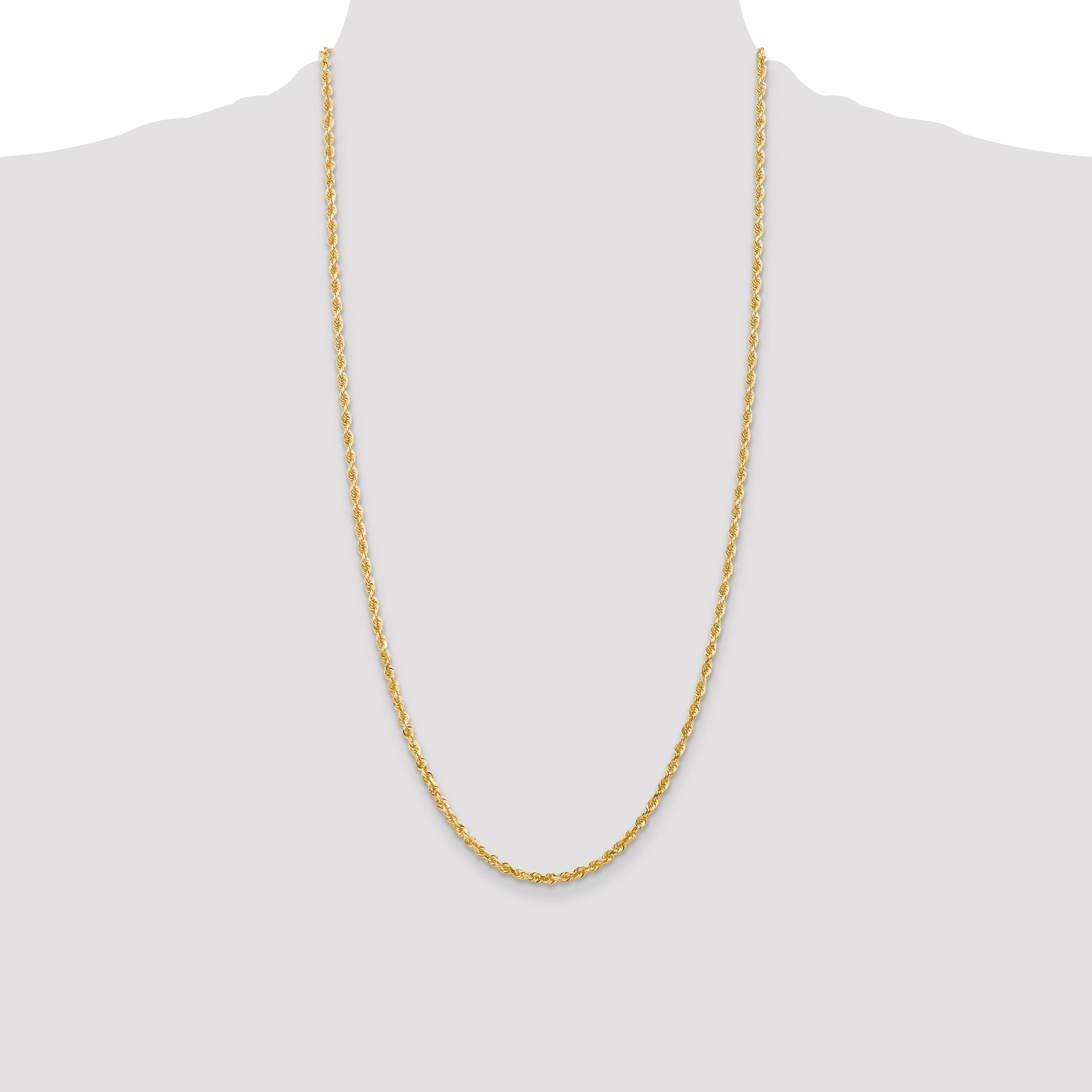 14K 28 Inch 3mm Diamond-cut Quadruple Rope Lobster Clasp Chain