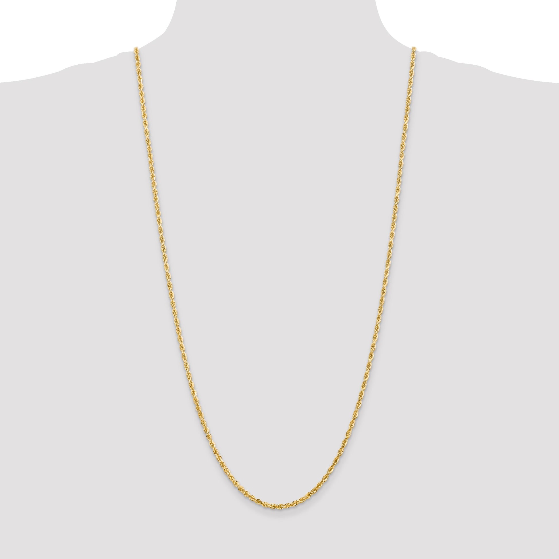 14K 30 Inch 3mm Diamond-cut Quadruple Rope Lobster Clasp Chain