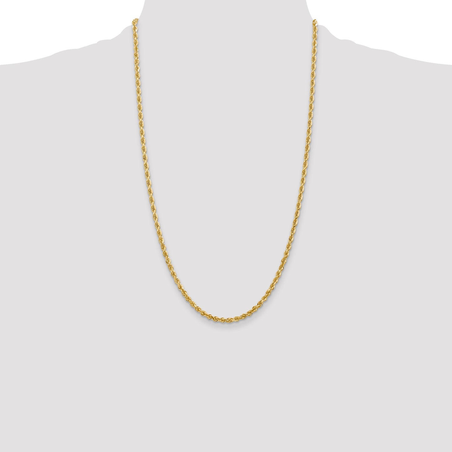 14K 26 Inch 3.35mm Diamond-cut Quadruple Rope Lobster Clasp Chain
