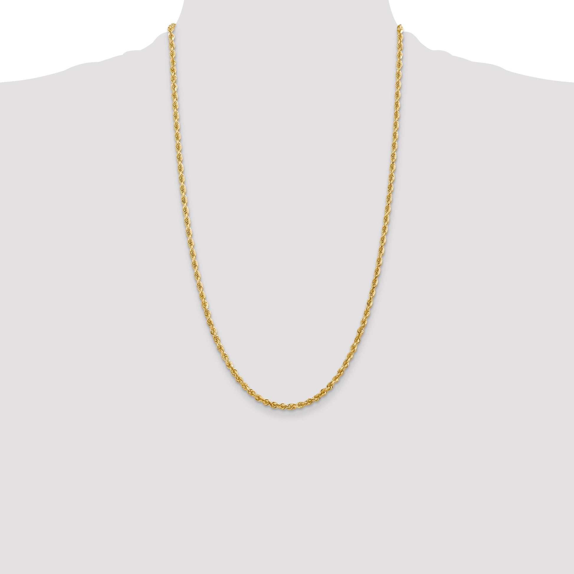 14K 26 Inch 3.35mm Diamond-cut Quadruple Rope Lobster Clasp Chain
