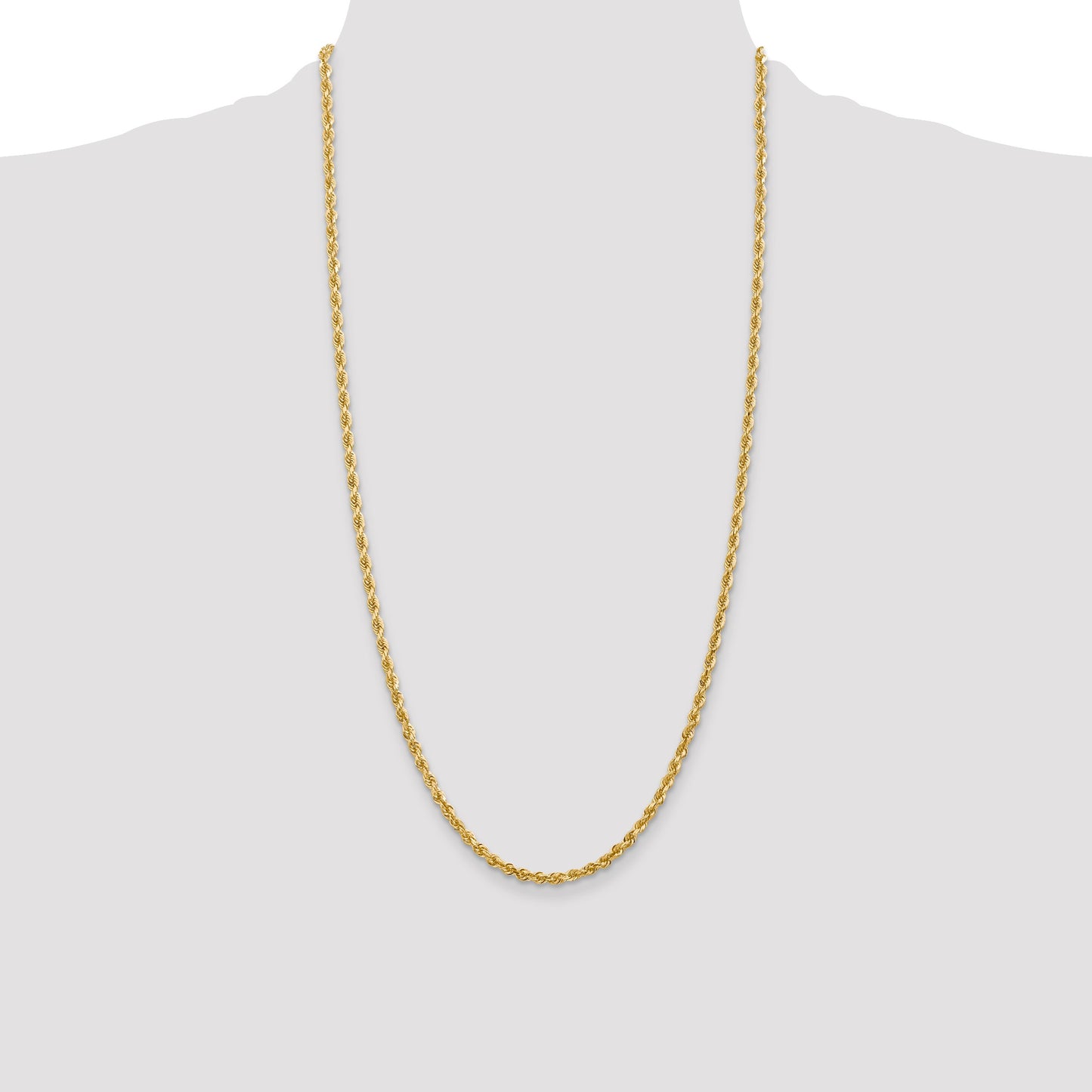 14K 28 Inch 3.35mm Diamond-cut Quadruple Rope Lobster Clasp Chain