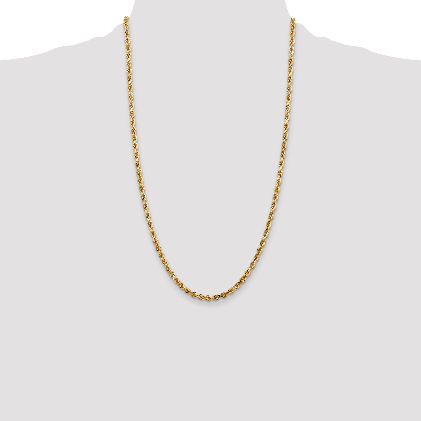 14K 26 Inch 4mm Diamond-cut Quadruple Rope Lobster Clasp Chain