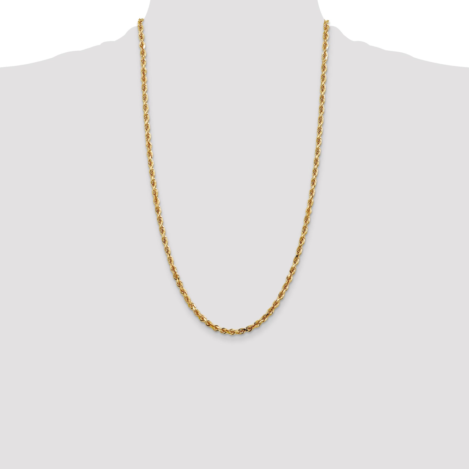 14K 26 Inch 4mm Diamond-cut Quadruple Rope Lobster Clasp Chain