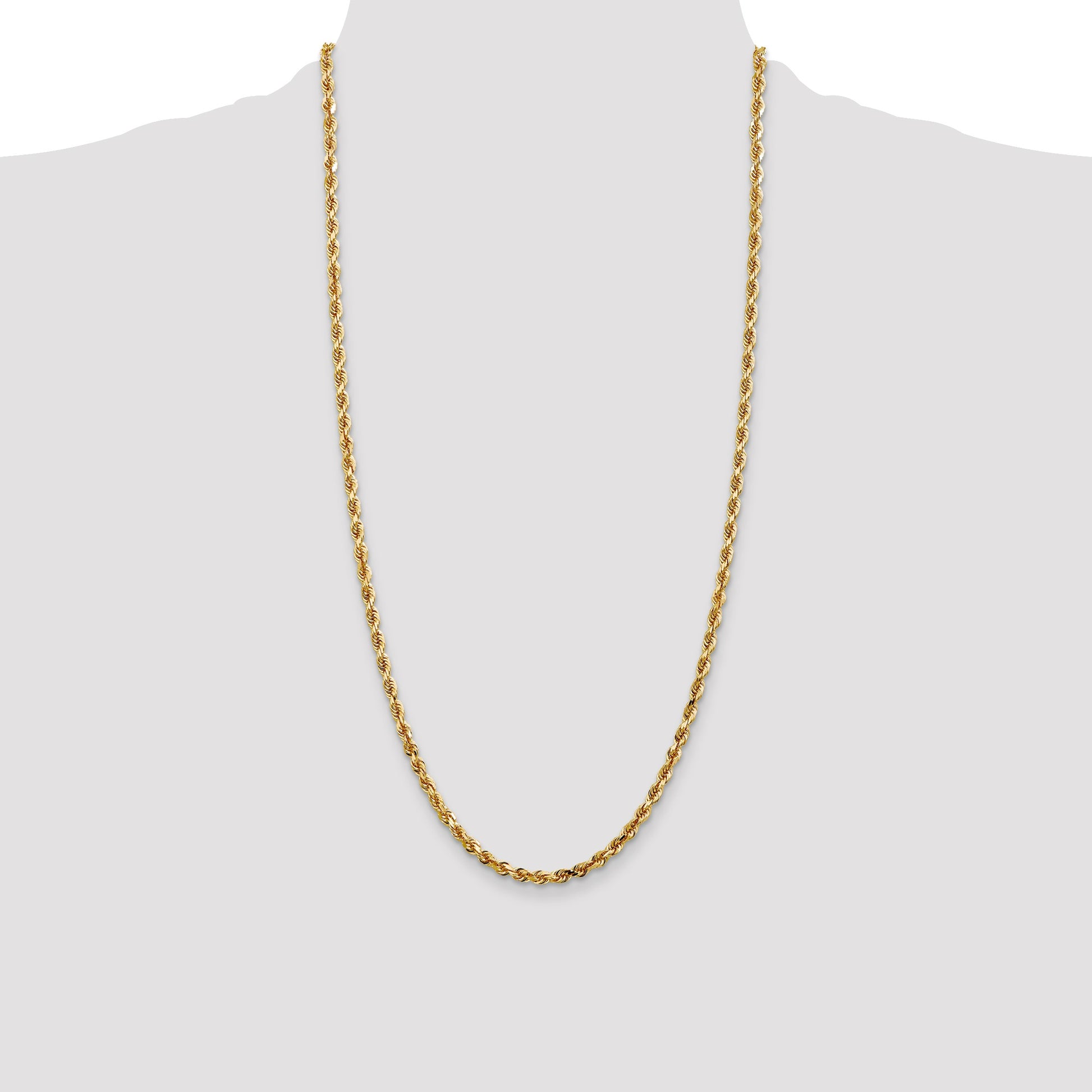 14K 28 Inch 4mm Diamond-cut Quadruple Rope Lobster Clasp Chain
