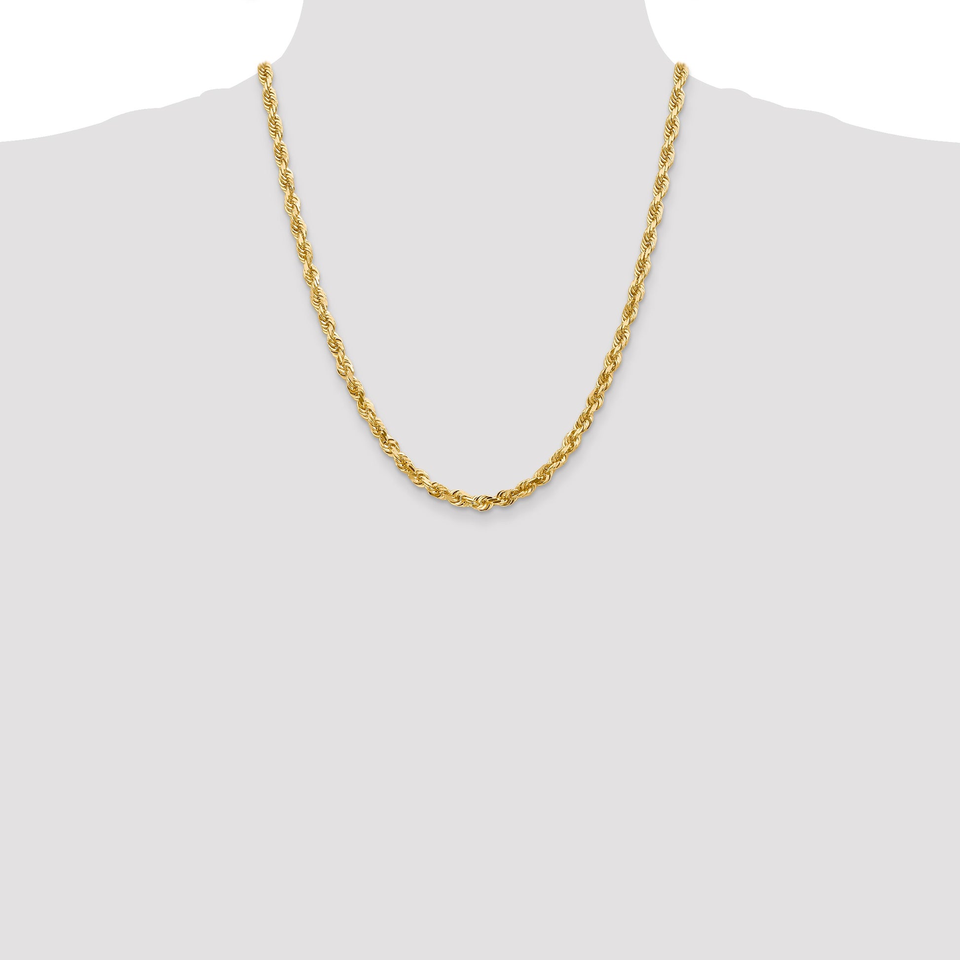 14K 22 Inch 5mm Diamond-cut Quadruple Rope Lobster Clasp Chain