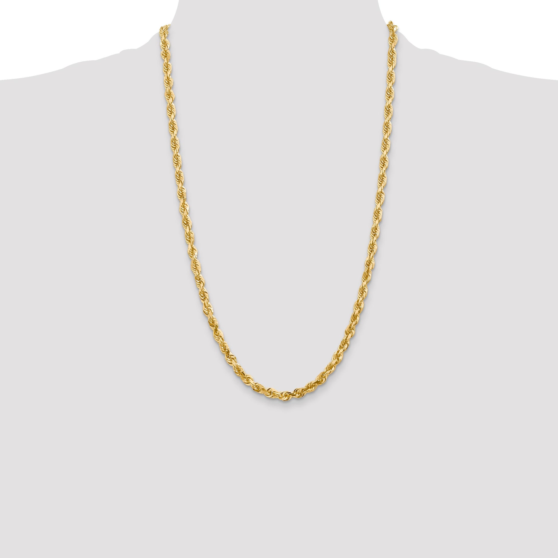 14K 26 Inch 5mm Diamond-cut Quadruple Rope Lobster Clasp Chain