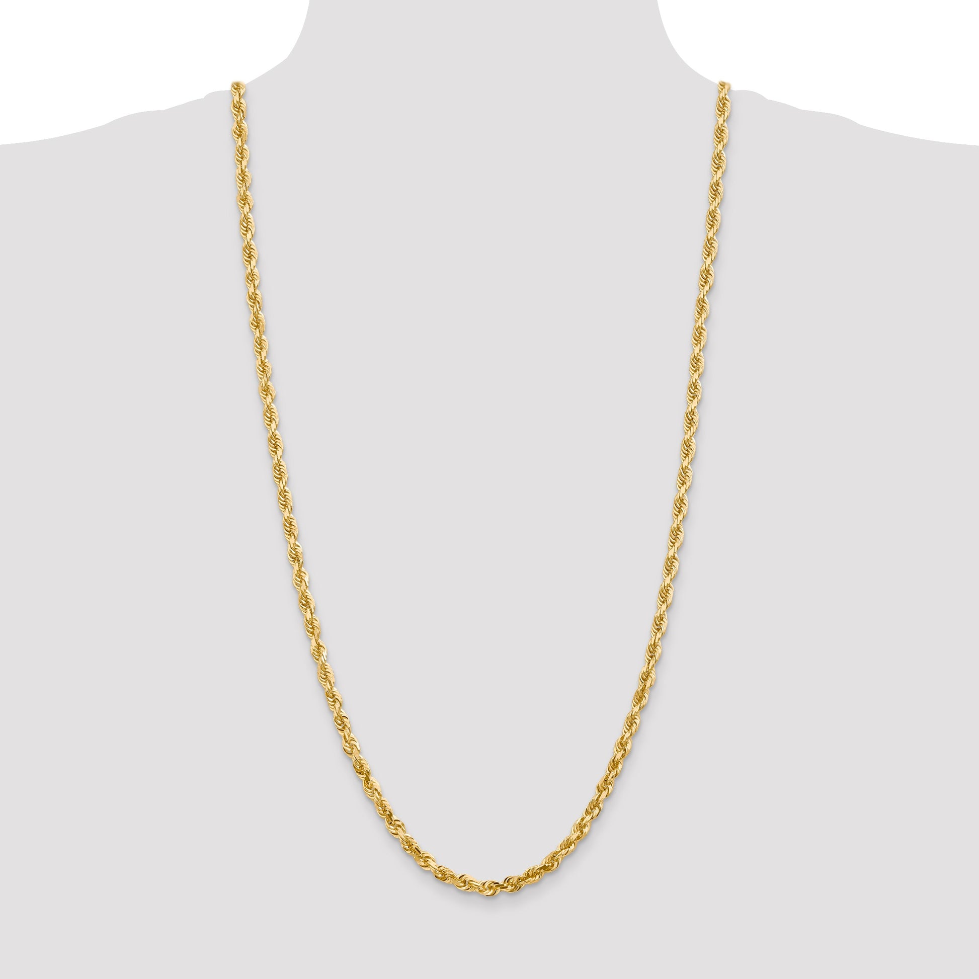 14K 30 Inch 5mm Diamond-cut Quadruple Rope Lobster Clasp Chain