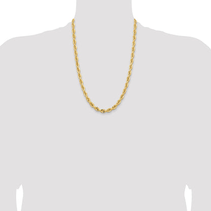 14K 24 Inch 7mm Diamond-cut Quadruple Rope Fancy Lobster Clasp Chain