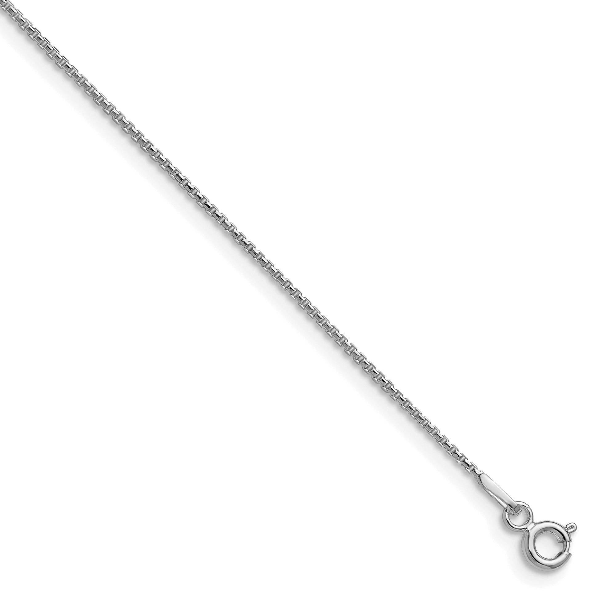 Sterling Silver Rhodium-plated .95mm Diamond-cut Round Box Chain w/2in ext.