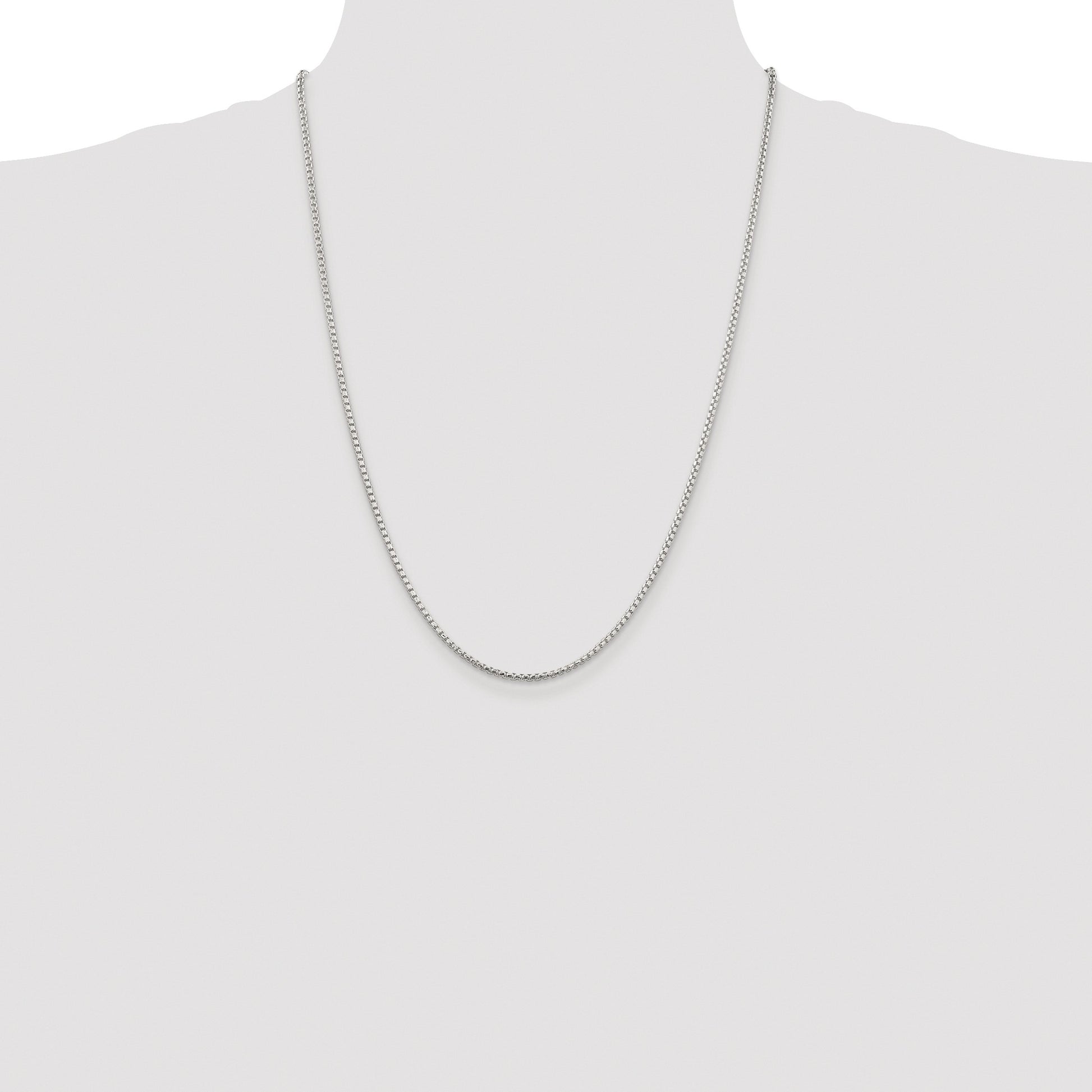 Sterling Silver Rhodium-plated 2mm Diamond-cut Round Box Chain