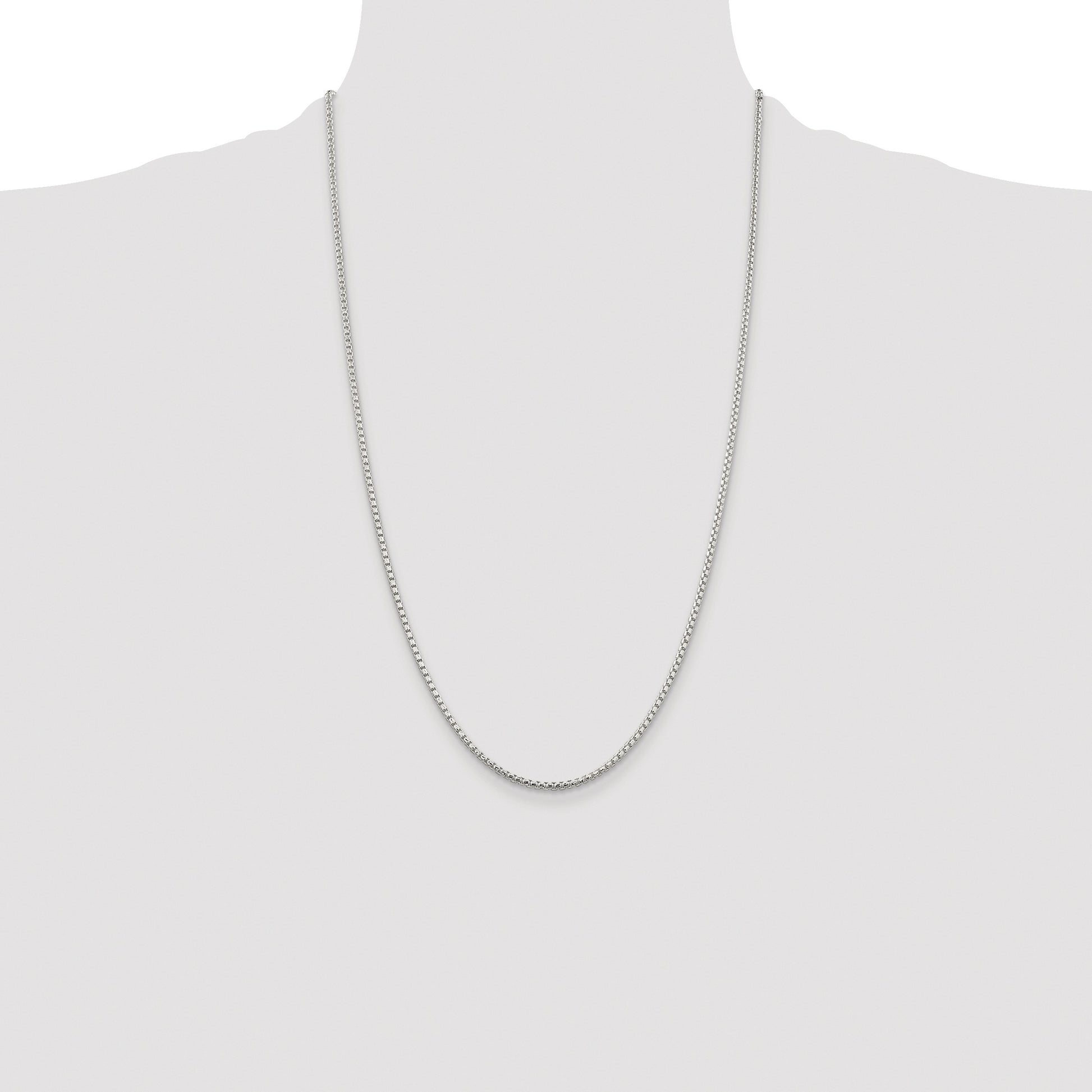 Sterling Silver Rhodium-plated 2mm Diamond-cut Round Box Chain