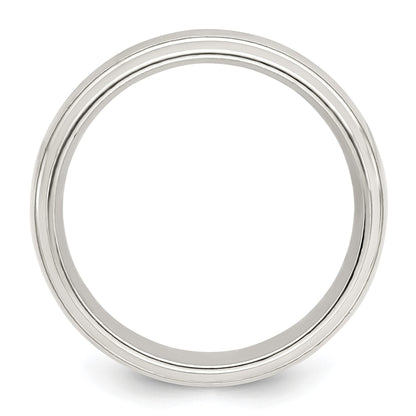 Sterling Silver 6mm Polished Domed with Grooved Beveled Edge Fancy Band Size 10.5