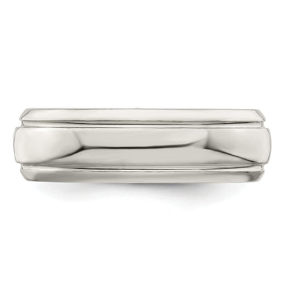 Sterling Silver 6mm Polished Domed with Grooved Beveled Edge Fancy Band Size 11.5