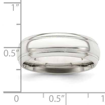 Sterling Silver 6mm Polished Domed with Grooved Beveled Edge Fancy Band Size 10.5