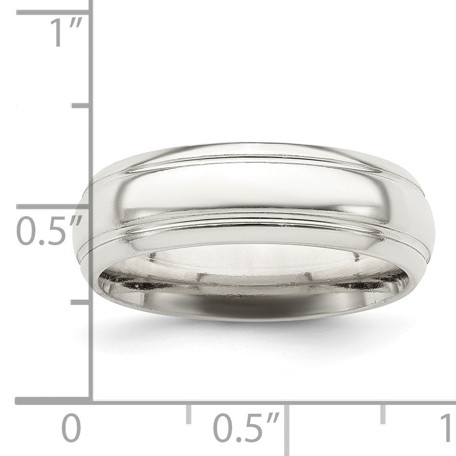 Sterling Silver 6mm Polished Domed with Grooved Beveled Edge Fancy Band Size 11.5
