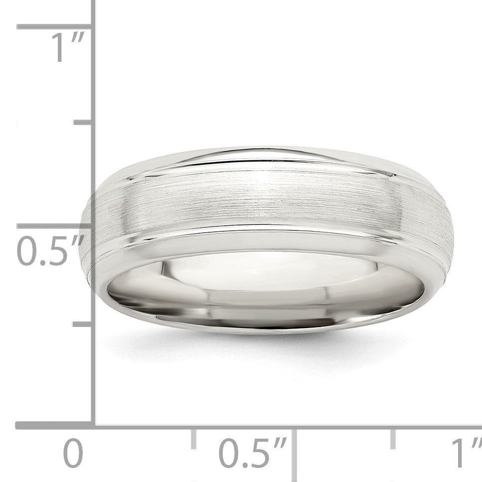Sterling Silver 6mm Brushed Domed with Grooved Beveled Edge Fancy Band Size 12