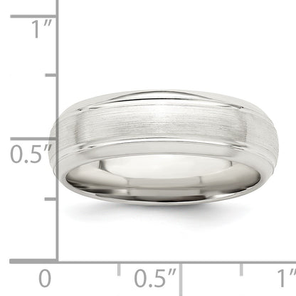 Sterling Silver 6mm Brushed Domed with Grooved Beveled Edge Fancy Band Size 12